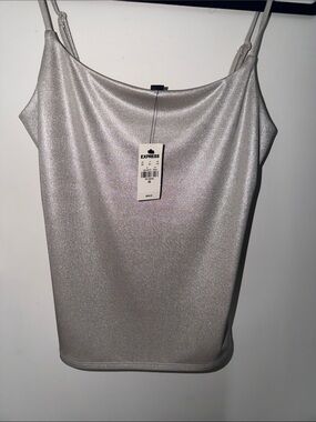 Express Silver Metallic Cowl Cami